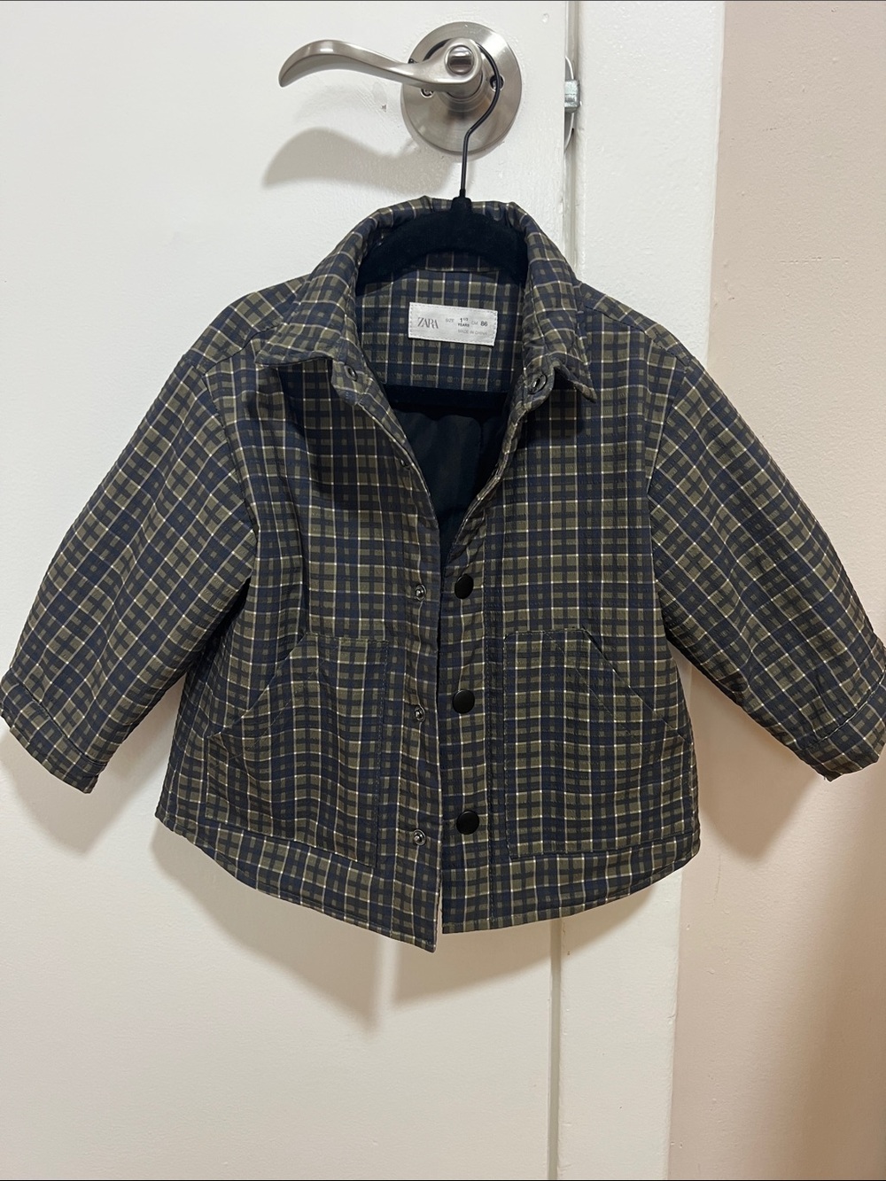 ZARA Kids Navy and Olive Plaid Button Jacket